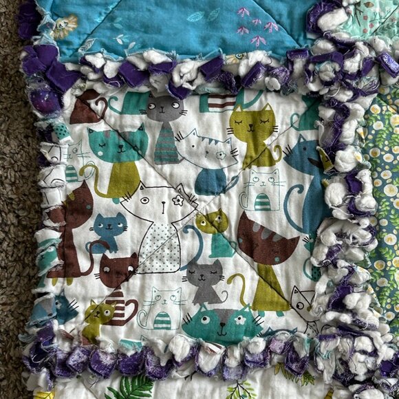 Handmade Rag Quilt Dominate Ragtime Children Nursery Lap Patchwork 43 X 37 Inch - Picture 7 of 16